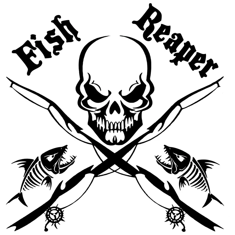 

14.8cm*15.1cm Fish Reaper Skull Fishing Vinyl Car-Styling Stickers Decals Decor for Volkswagen Stickers