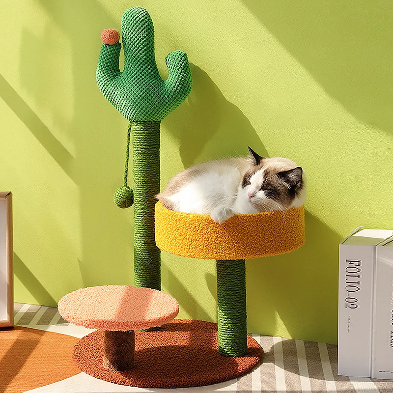 Cactus Style Sisal Cat Scratching Post Climbing Frame Tree Tower Playing Ball Toys Jumping Platform Furniture Pet Products | Дом и сад