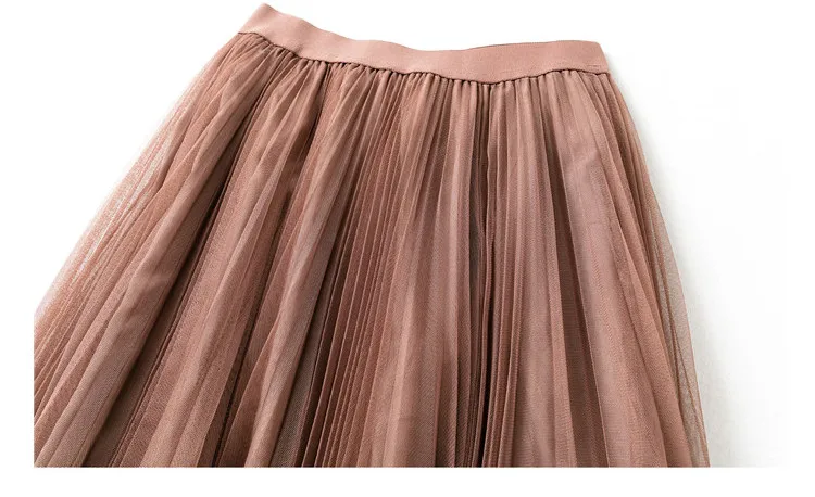 

3 Layers Mesh Pleated Skirt WOmen Pur COlor Long Tutu SKirts Korean Fashion WOmen Maxi Skirt 2020 Runway Designer Elastic Waist