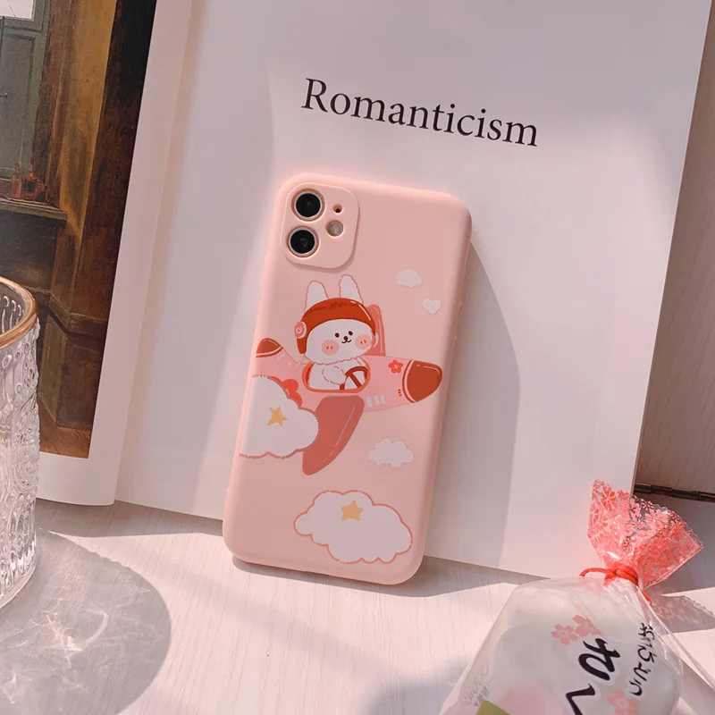 2021 High Quality Catoon Animal Rabbit Bear Pilot Case For iPhone 12 12min 12Pro 11 11PROMAX 11PRO 7 8 7Plus 8Plus X XS XSMAX XR | Мобильные