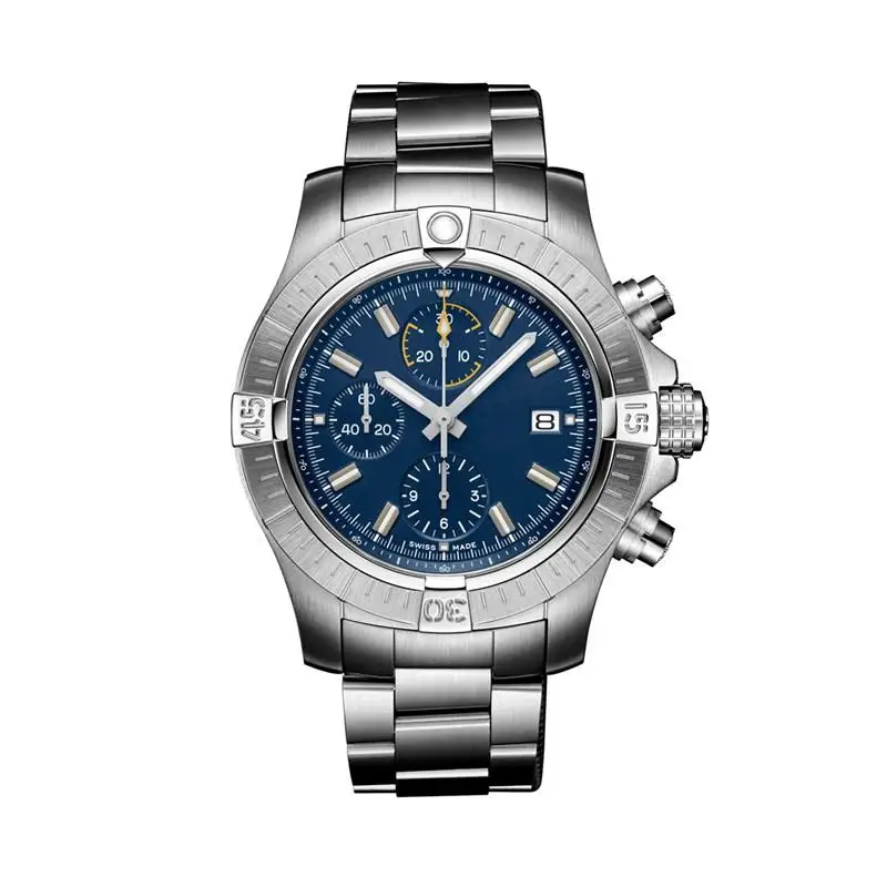 

New Super Avenger II 1884 Mens Watches Quartz Chronograph Stainless Steel Sapphire Glass Black Blue Leather Sport Watches