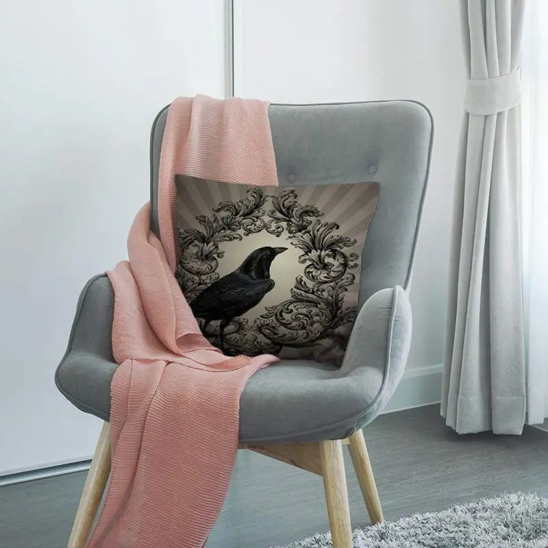 Винтажная льняная квадратная наволочка для мужчин и женщин с черным цветком