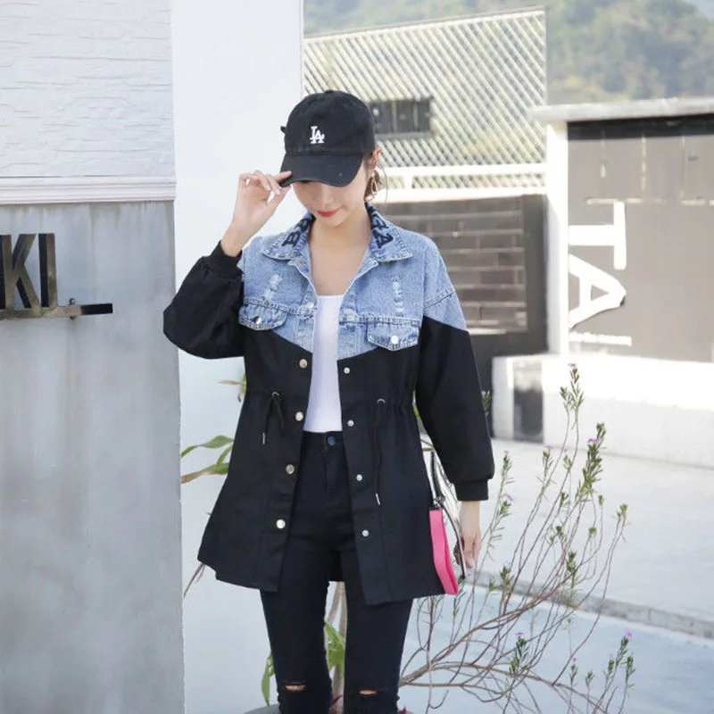 Женская джинсовая куртка с длинным рукавом свободная короткая из джинсовой