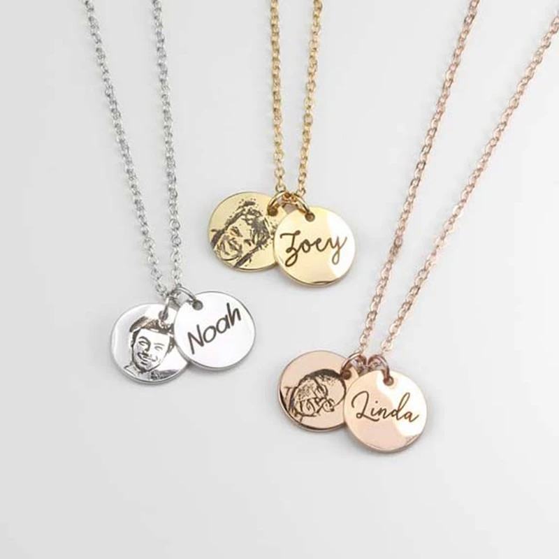 

Personalized stainless steel Custom Portrait Necklace Your Photo Necklace Best Gifts Baby Girl Drawing Father's Day Portrait