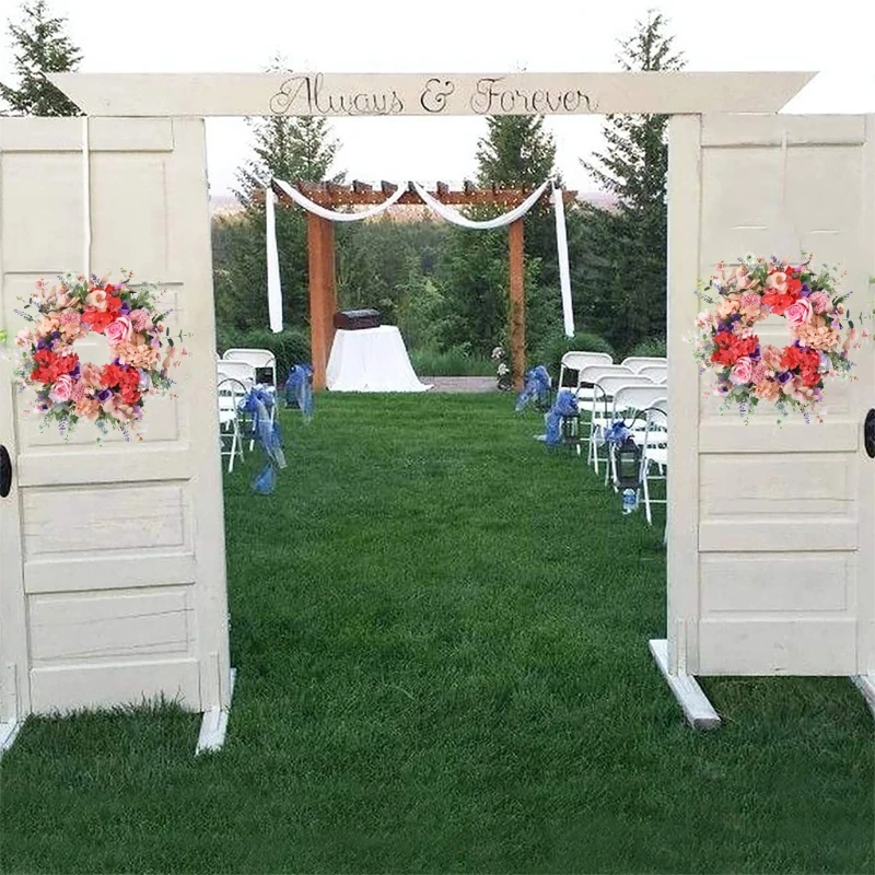 

Artificial Rose Hydrangea Wreath Spring Summer Door Garland Front Door Window Wreath Wedding Hanging Ornament Home Decor