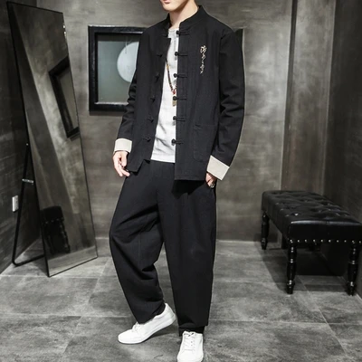 Sinicism Store весенний спортивный костюм с вышивкой для мужчин 2020 мужской льняной