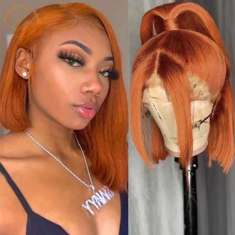 Ginger Bob Lace Front Wig 13X4 Colored Human Hair Pre-plucked Lace Frontal Wigs Light Brown Ginger Burgundy 99J Short Bob Wigs