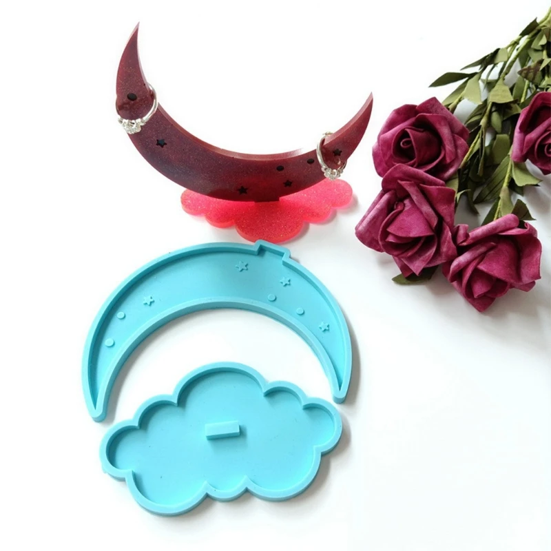 

New 2021 New Moon Phone Bracket Epoxy Resin Mold Jewelry Rings Holder Rack Silicone Mould DIY Crafts Decorations Casting Tool