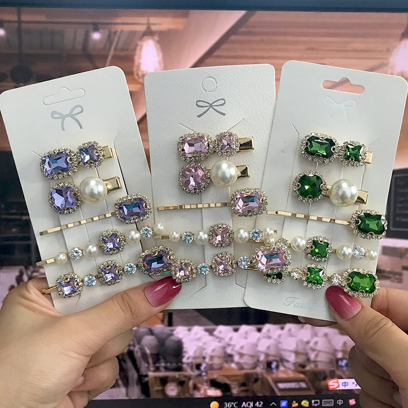 

2021 Crystal Hair Barrettes Set For Girls Geometric Hairpin Headwear Hair Clip Hairgrip Side Clip Women Hair Accessories Jewelry