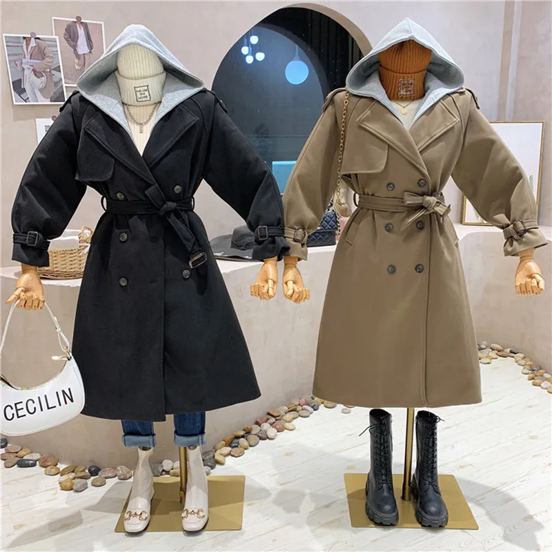 

Новая женская одежда нишевого дизайна 2021, зимняя утепленная ветровка с капюшоном и длинным рукавом, пальто средней длины на шнуровке