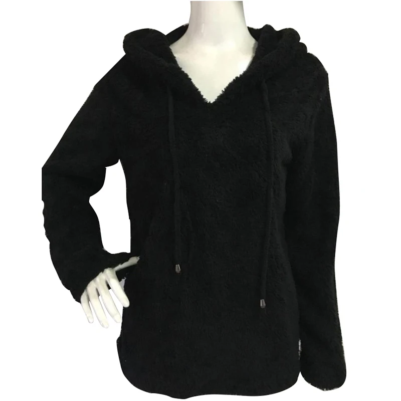 Женский мохеровый пуловер с капюшоном и V-образным вырезом | Женская одежда