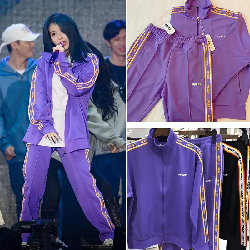 IU Li Zhien Корейская фиолетовая спортивная куртка и брюки студенческий костюм