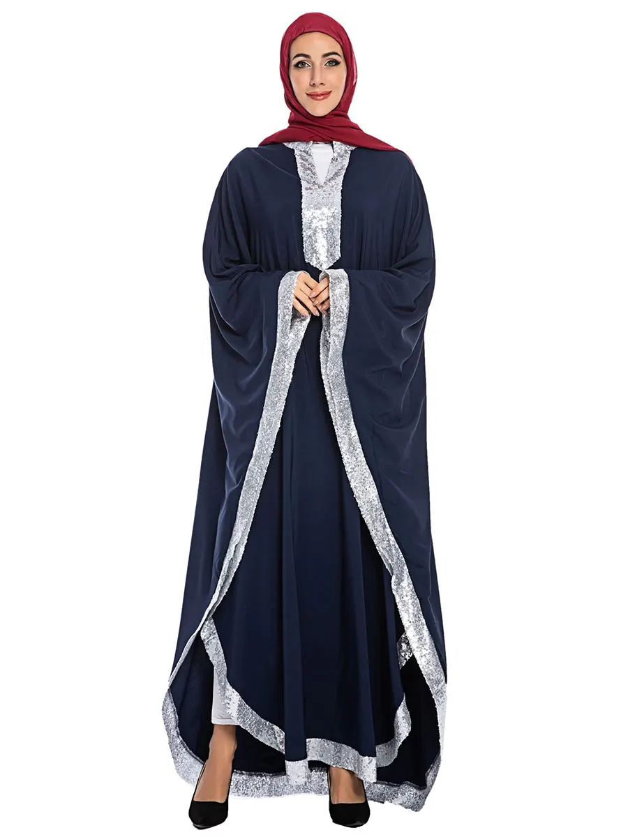 Abaya турецкий Caftan Marocain Femme Musulman Robe черный Свободный кардиган с рукавом летучая