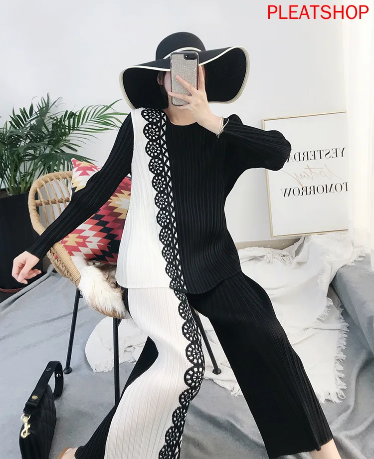 2020 Spring New Miyake Fold Suit Fashion Style Loose Plus Size Two-Piece Set Pleats Dresy Damskie Tracksuit Women Ensemble Femme