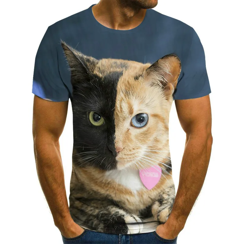 

Summer 3D cat print sweat-absorbent breathable T-shirt casual short-sleeved top casual fashion couple wear
