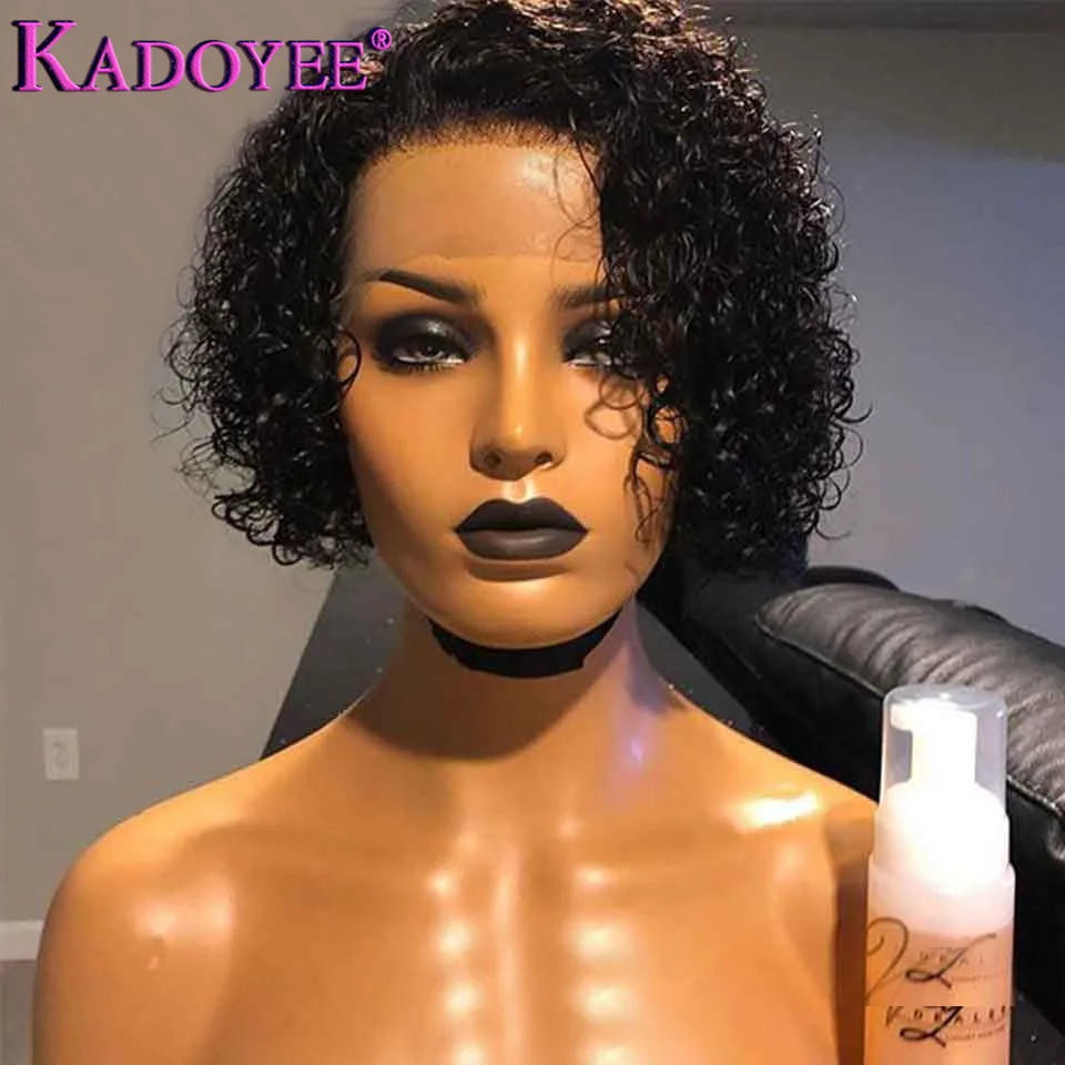 Парик для женщин Pixie Cut парик с кудрявым Бобом фронтальным кружевом бразильский