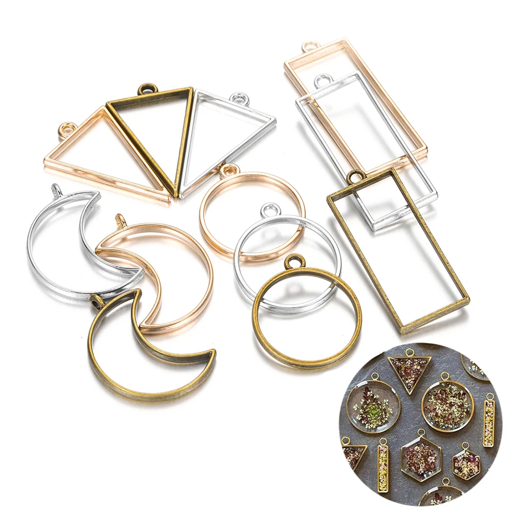

European Style Geometric Figure Charm Hollow Glue Blank Pendant Tray Bezel Epoxy Resin Molds for DIY Jewelry Making Supplies