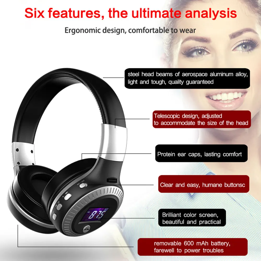 

KISSCASE Wireless Headphones 4.1 Bluetooth Headset Music Bass Stereo Surround with Micro Gaming For PC Mobile Foldable Headphone