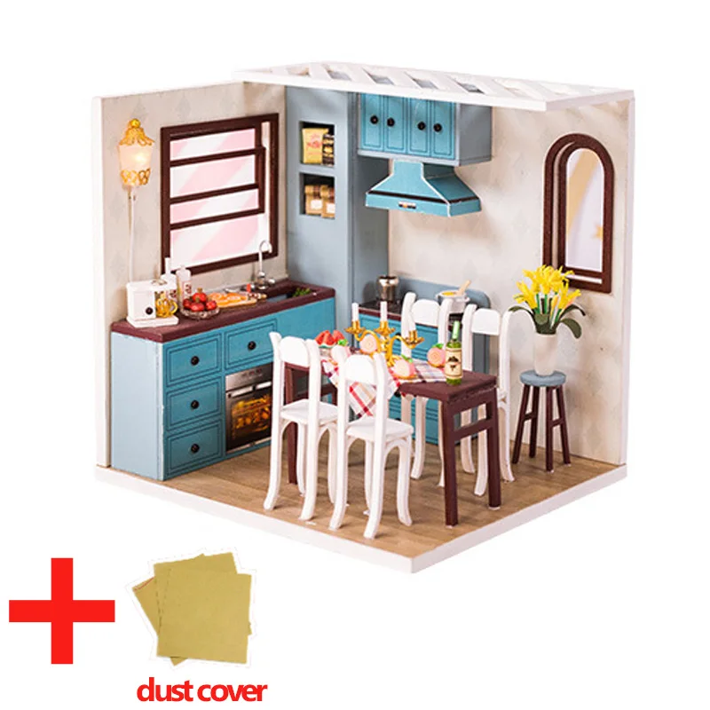 M011 with cover Кукольный дом мебель DIY Миниатюрная модель пылезащитный чехол 3D Деревянный кукольный домик рождественские подарки игрушки для детей дневник котенка H013# E - Цвет: M011 with cover