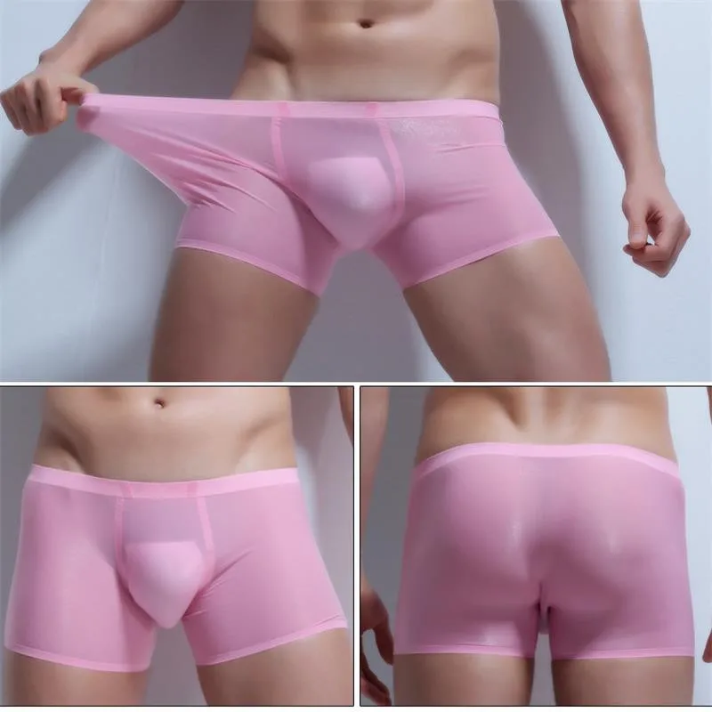 Новые классные трусы-боксеры из Ice Silk сексуальное мужское нижнее белье с низкой талией Cuecas боксеры мужские s трусы мужские боксеры шорты трусы - Цвет: Pink