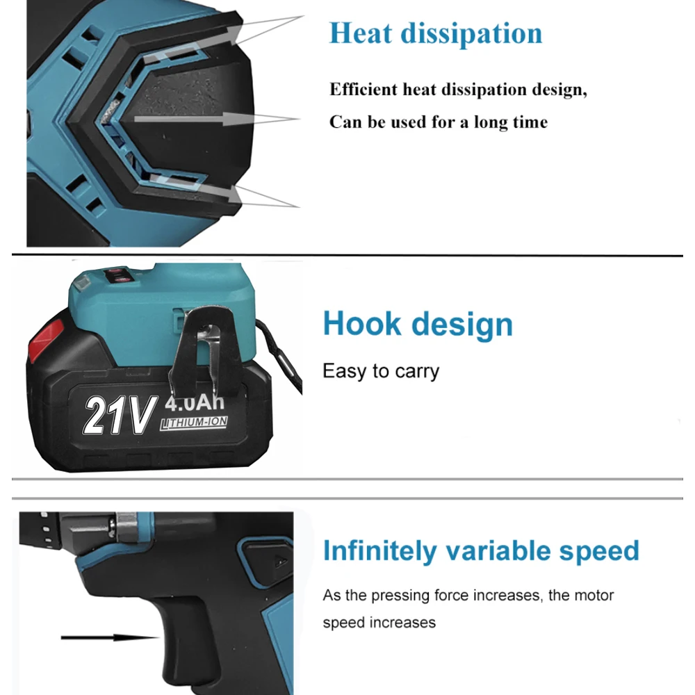 Бесщеточная электрическая дрель 21 в 110 Н/м 13 мм ударная Аккумуляторная