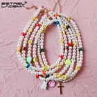 Модное ожерелье с жемчужными бусинами и улыбающимся лицом, ожерелье для женщин ручной работы, милое красочное ожерелье с бусинами в форме сердца и медведя, новые ювелирные изделия в подарок