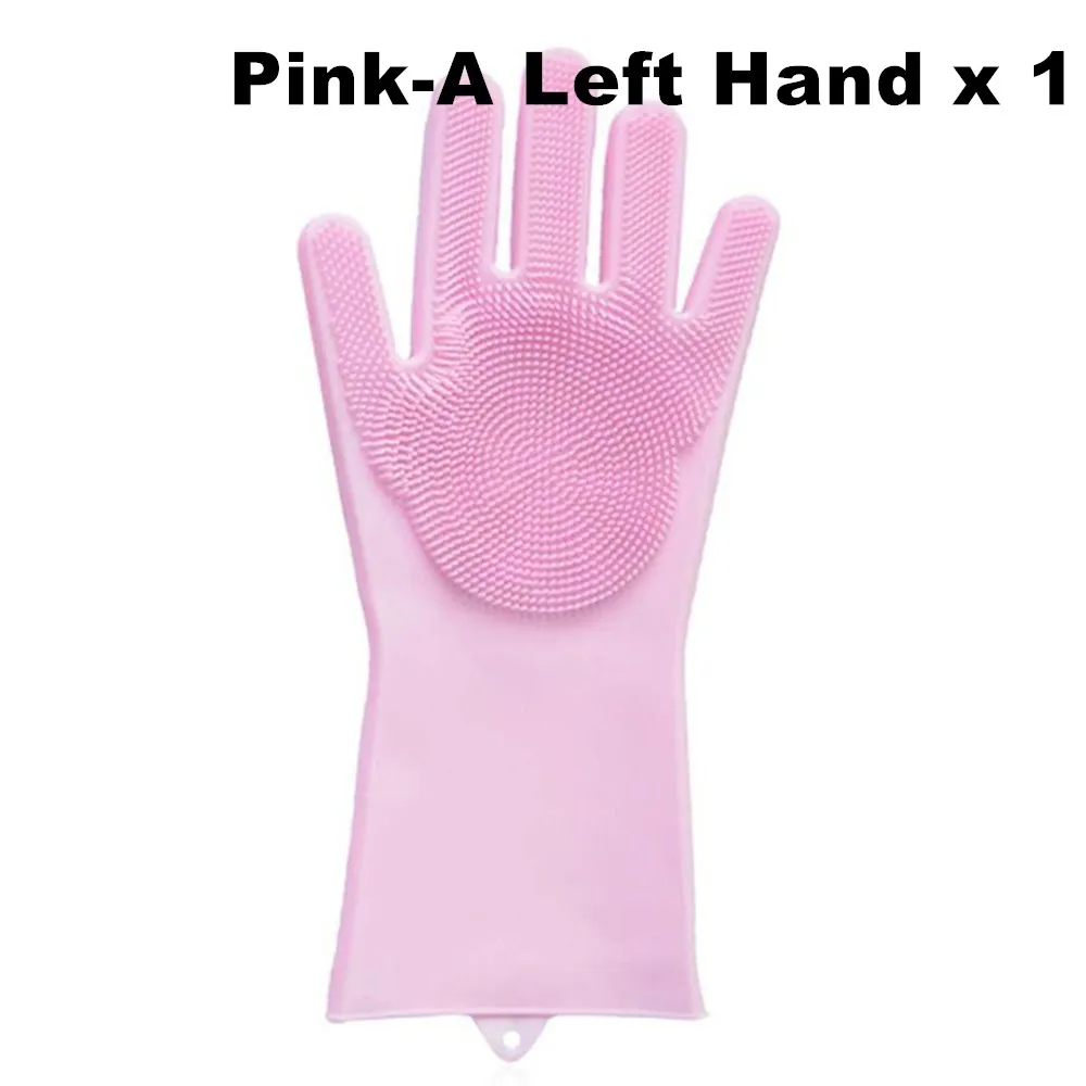 Pink A Left x 1 Силиконовые перчатки для мытья посуды волшебный, резиновый очистки перчатки многоразовые тип стирки перчатки для Кухня, Ванная комната, домашних животных, автомобиль(розовый - Цвет: Pink A Left x 1