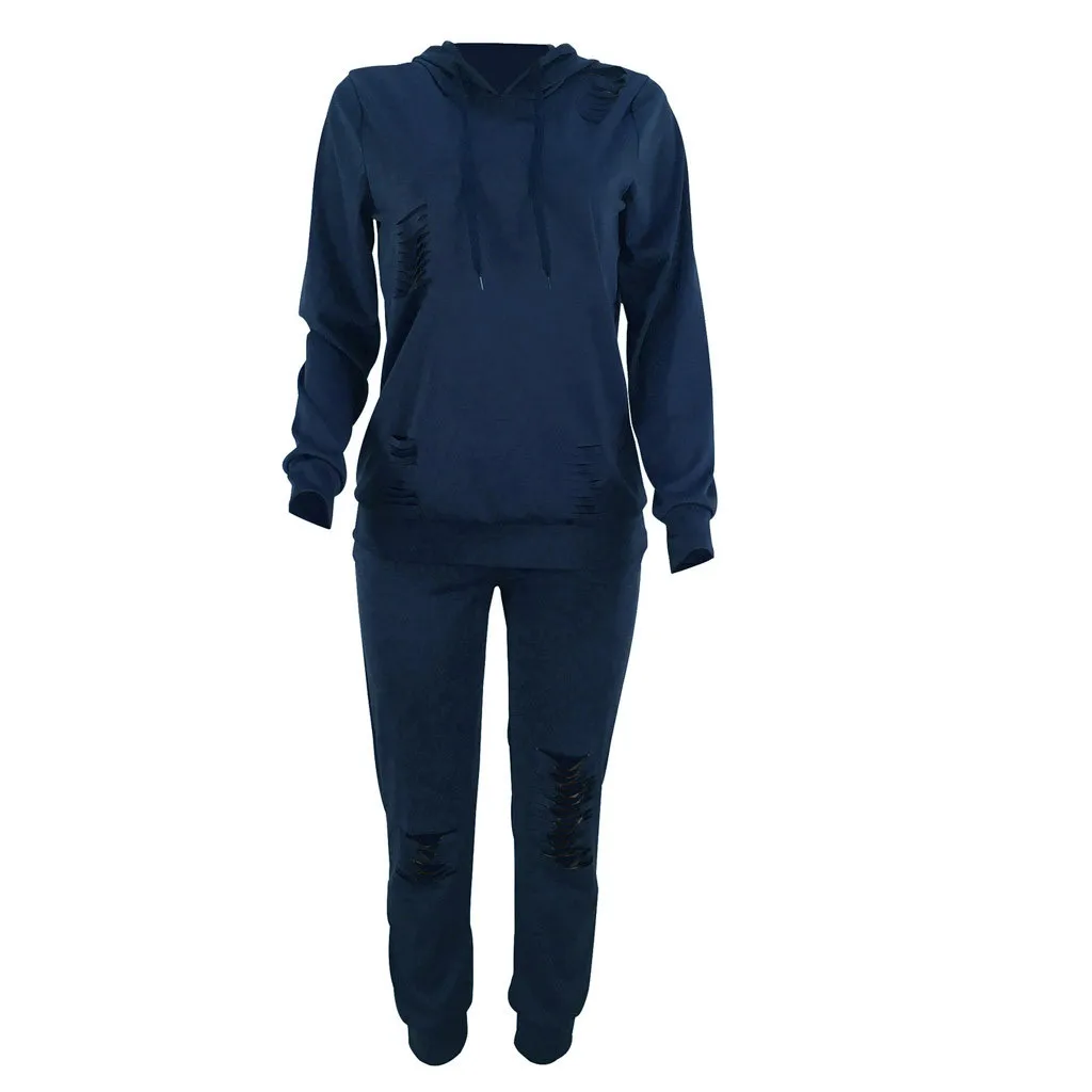 

Tracksuit 2019 Autumn Winter Women's Suit hooded Sweatshirt + Patchwork Long Pant 2 Piece Set solid d91203