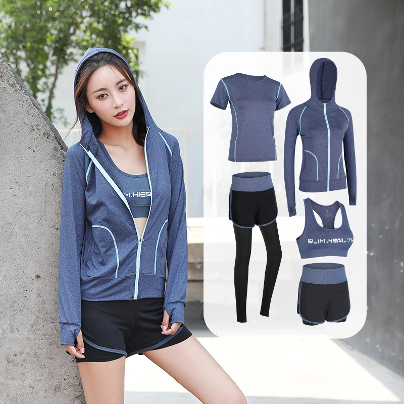 

High Quality 1-5Pcs Quick Dry Fitness Yoga Set for Women Short Sleeve Shirts Sport Bras Spring Summer Autumn Winter Gym Suit