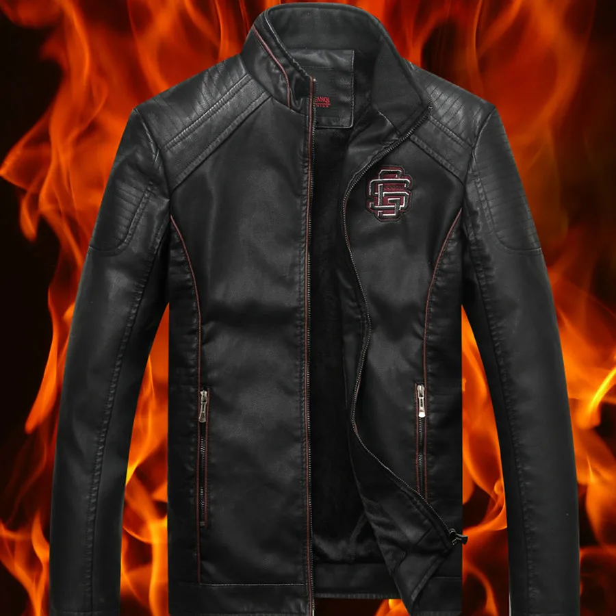 Мужские Куртки из искусственной кожи размер L-3XL Зимняя Теплая мужская