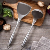 1pc kitchen utensils silicone shovel spatula soup spoon nonstick cooking gadgets stainless steel handle cooking tools