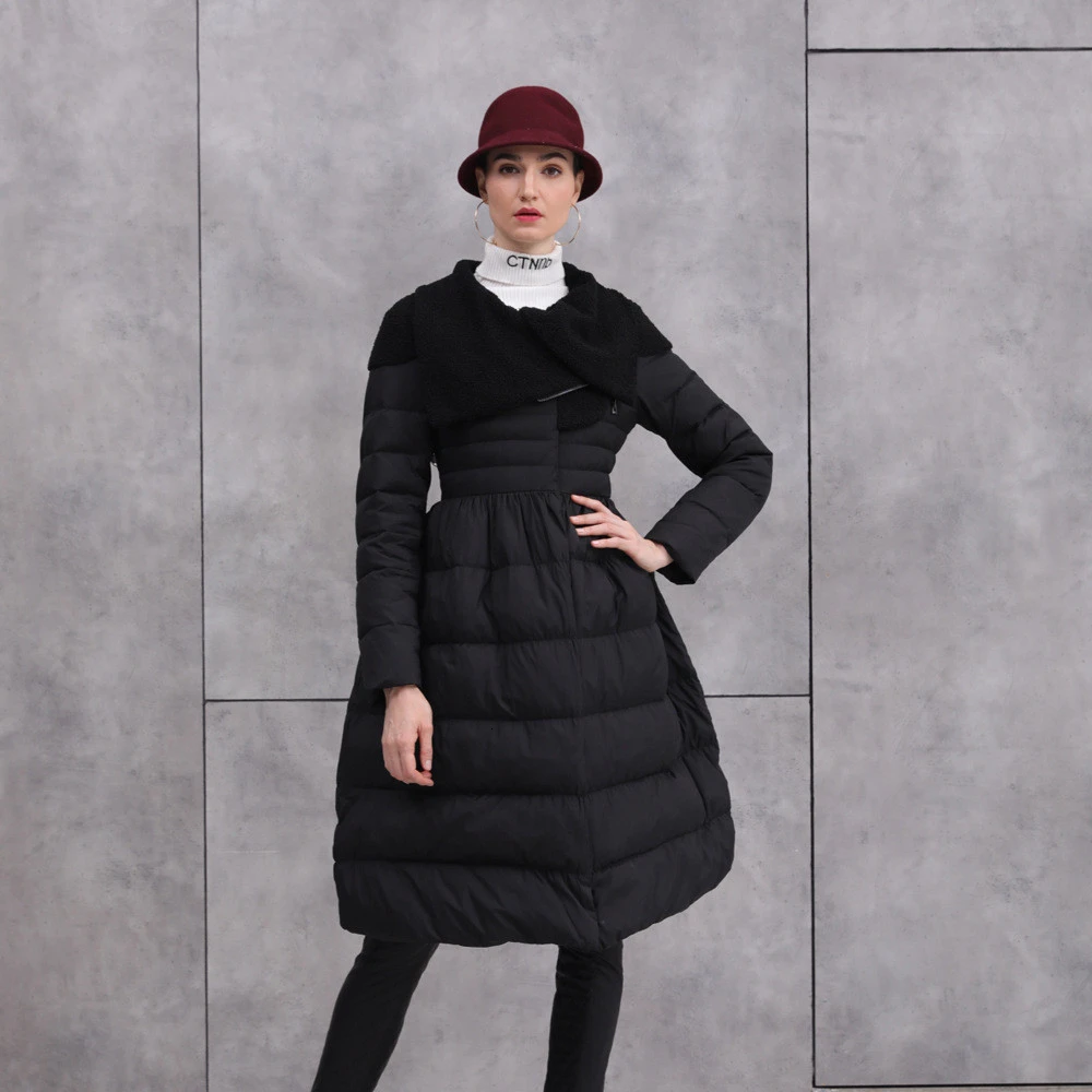 

Women's fashion elegant temperament slim warm lamb cashmere lapels down jacket women high collar design down coat women 80986