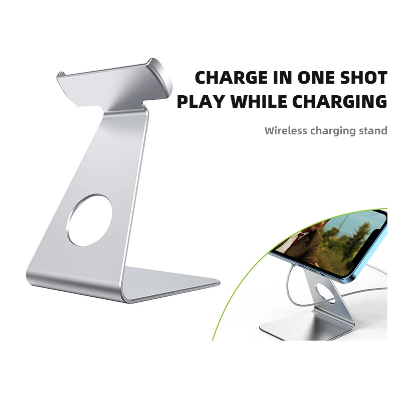 

Desktop Wireless Charging Mobile Phone Bracket Lazy Learning Stand Metal Base Universal Holder S-shaped Non-slip And Stable