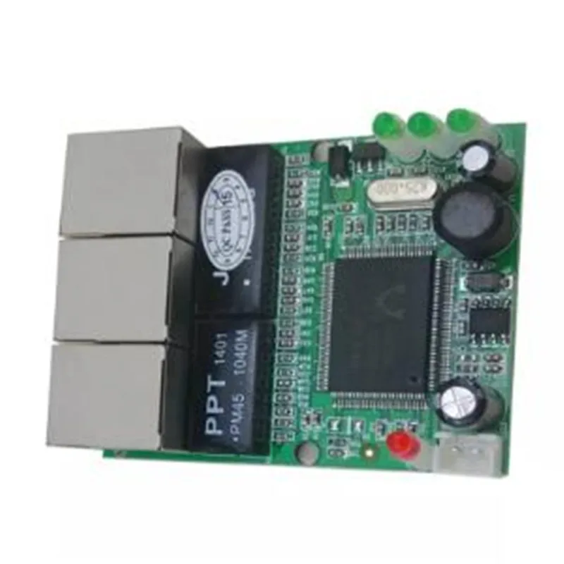 OEM switch mini 3 port ethernet 10 / 100mbps rj45 network hub pcb module board for system integration |