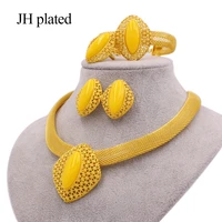 african 24k gold color jewelry sets for women dubai bridal wedding wife gifts gem necklace bracelet earrings ring jewellery set