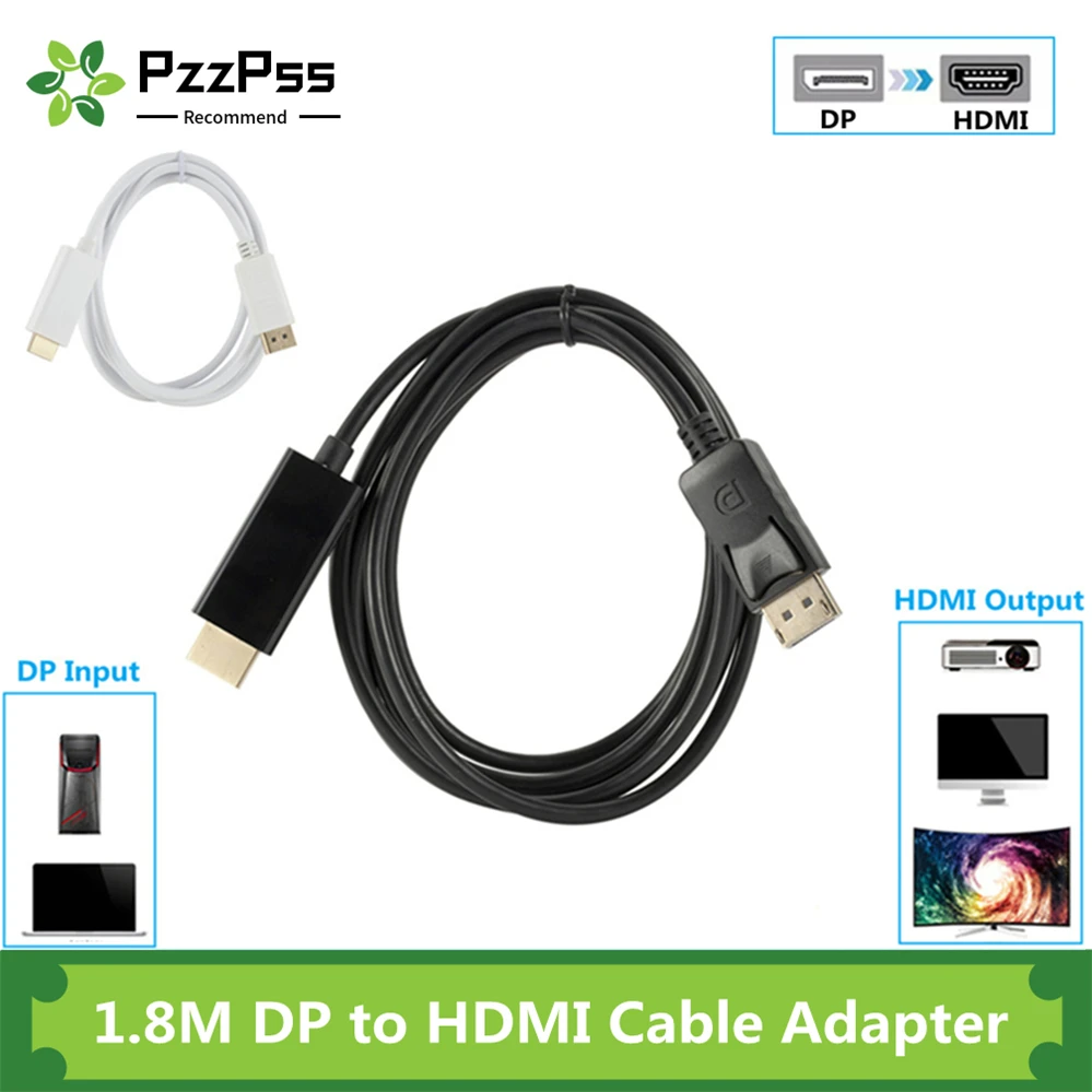 

PzzPss 6ft Displayport HDMI Adapter 1080P Display Port Converter For PC Laptop Projector DP to HDMI Cable Displayport HDMI Cable