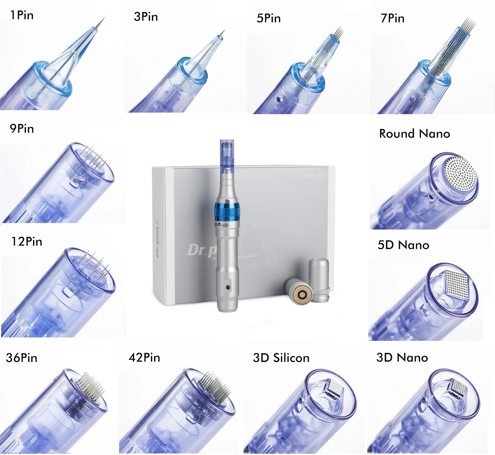 

Картридж Dr Pen A6 20 шт., 1 3 5 7 9 12 36 42 контакта, с наноиглами, электрическая ручка для кожи, инструмент для микронирования, уход за кожей