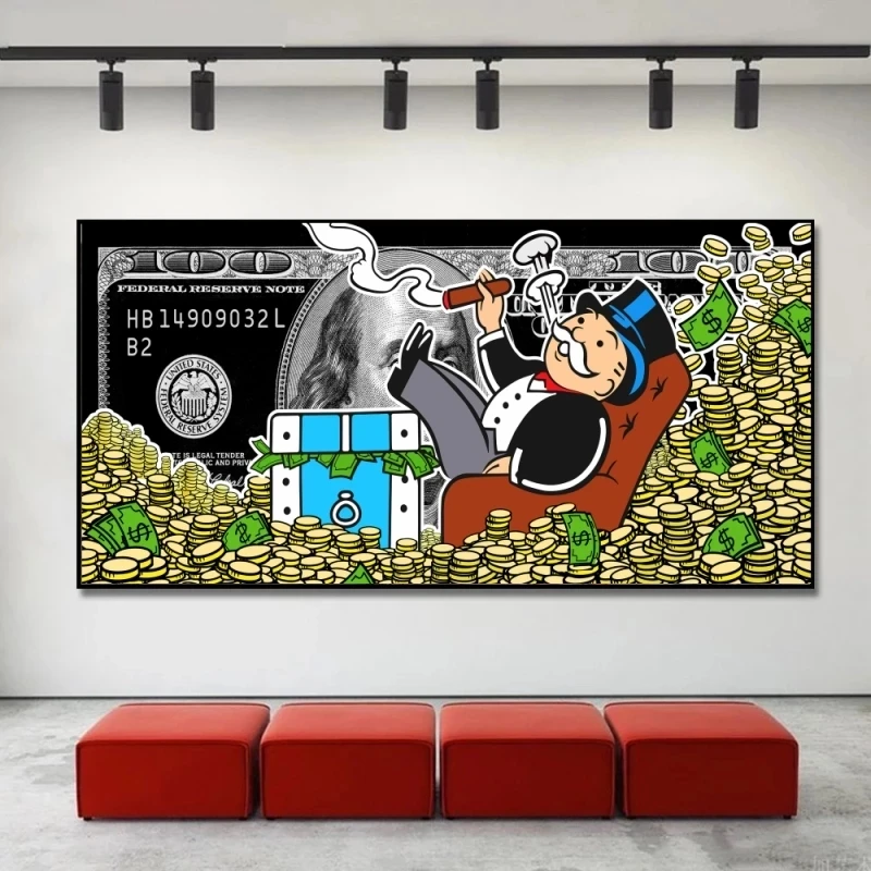 

Street Art Monopoly Lying In A Pile of Money Canvas Paintings on The Wall Dollars Posters and Print for Modern Home Art Cuadros