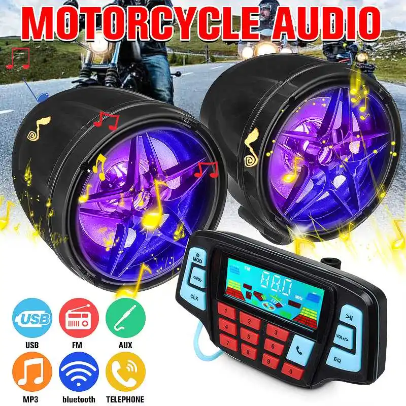 

3" bluetooth Motorcycle Studio Audio Sound System Speakers FM Radio MP3 Music Player Scooter ATV Remote Control Alarm Speaker