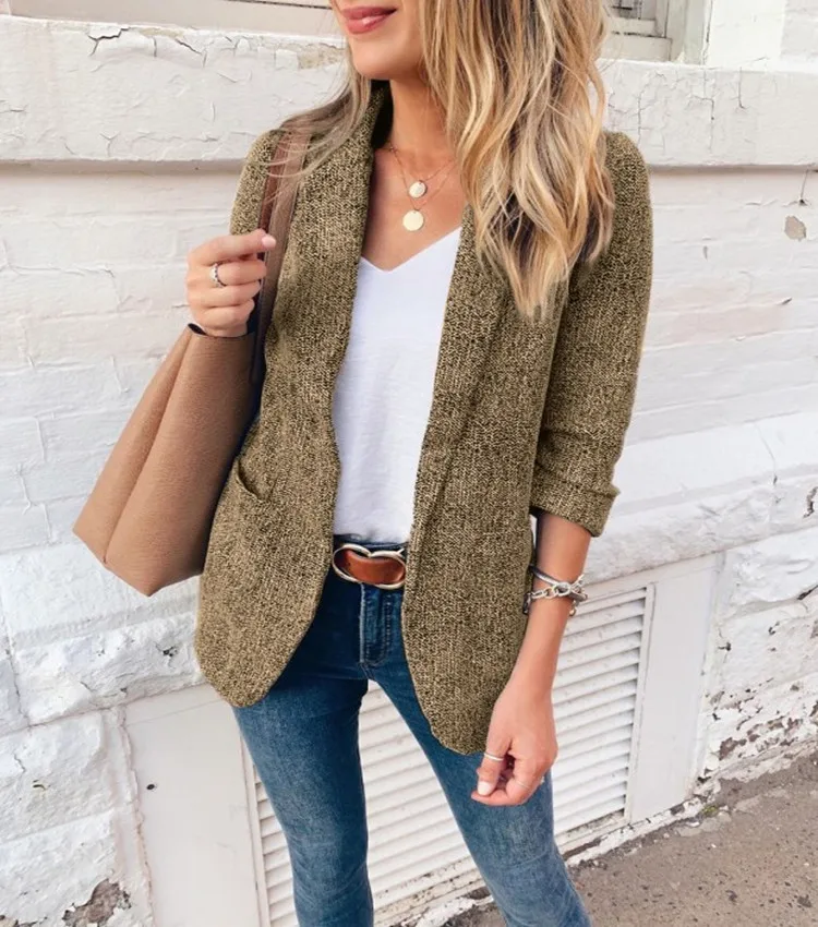 

Fashion streetwear slim blazer 2021 Outwear casual spring Autumn long sleeve women blazers and jackets Khaki black gray coats