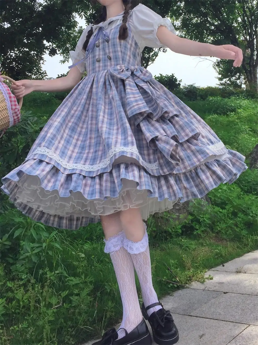 

2021 Summer Soft Girl Lolita Dress Women Sweet Kawaii Japanese Spaghetti Strap Blue Plaid Dresses Female A-Line Lolita Dresses