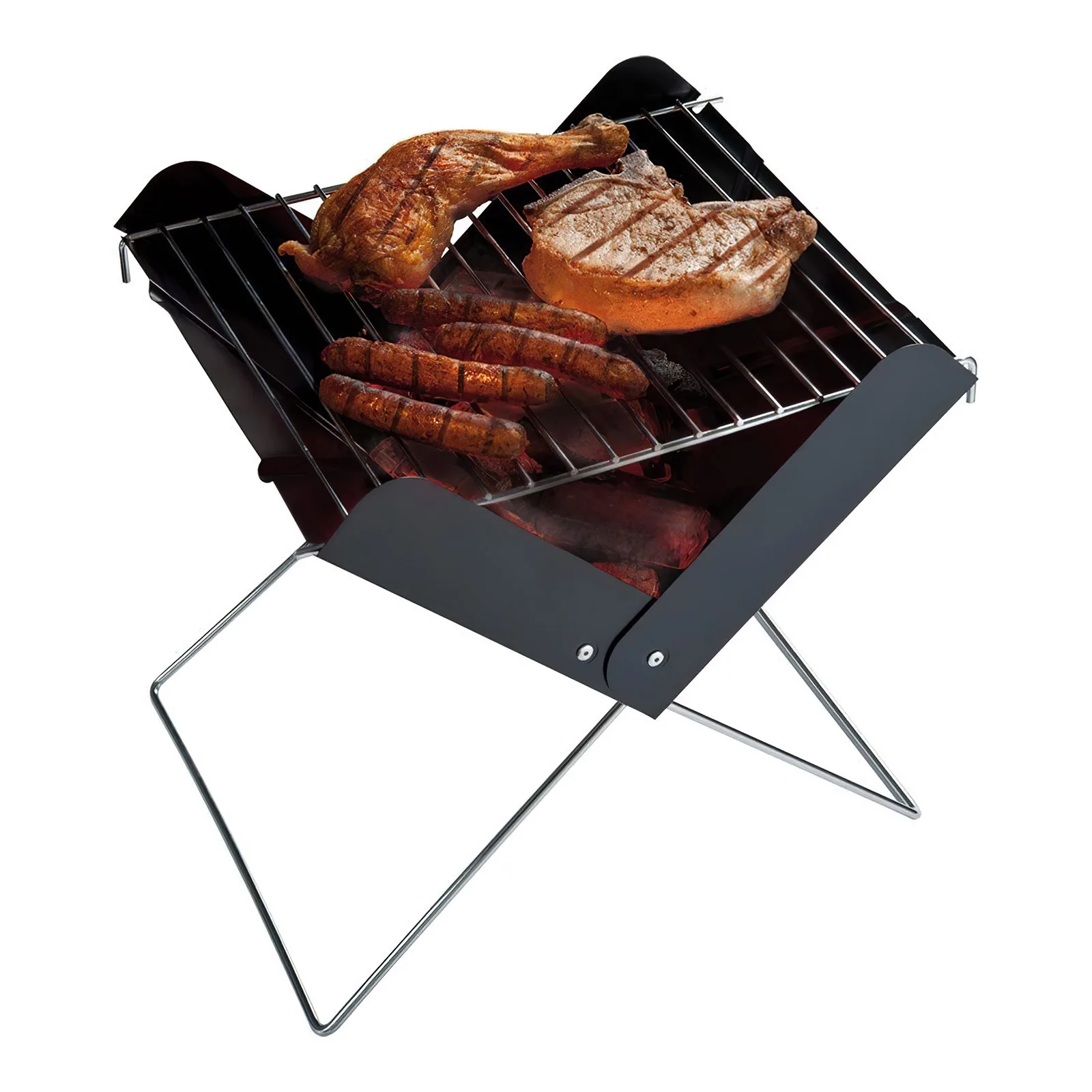

X-Shaped Foldable Grill Rack Collapsible Small Portable Stainless Steel Charcoal Barbecue Stove Camping Picnic Garden Outdoor