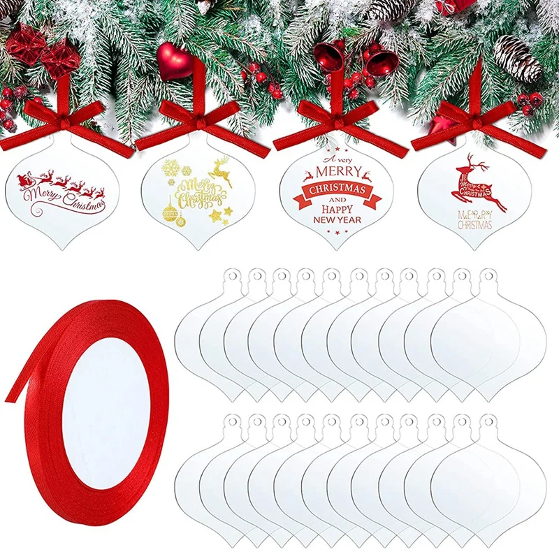 

3 Inch Clear Acrylic Christmas Ornaments Acrylic Christmas DIY Tag Red Ribbon for Decoration Tag DIY Crafts