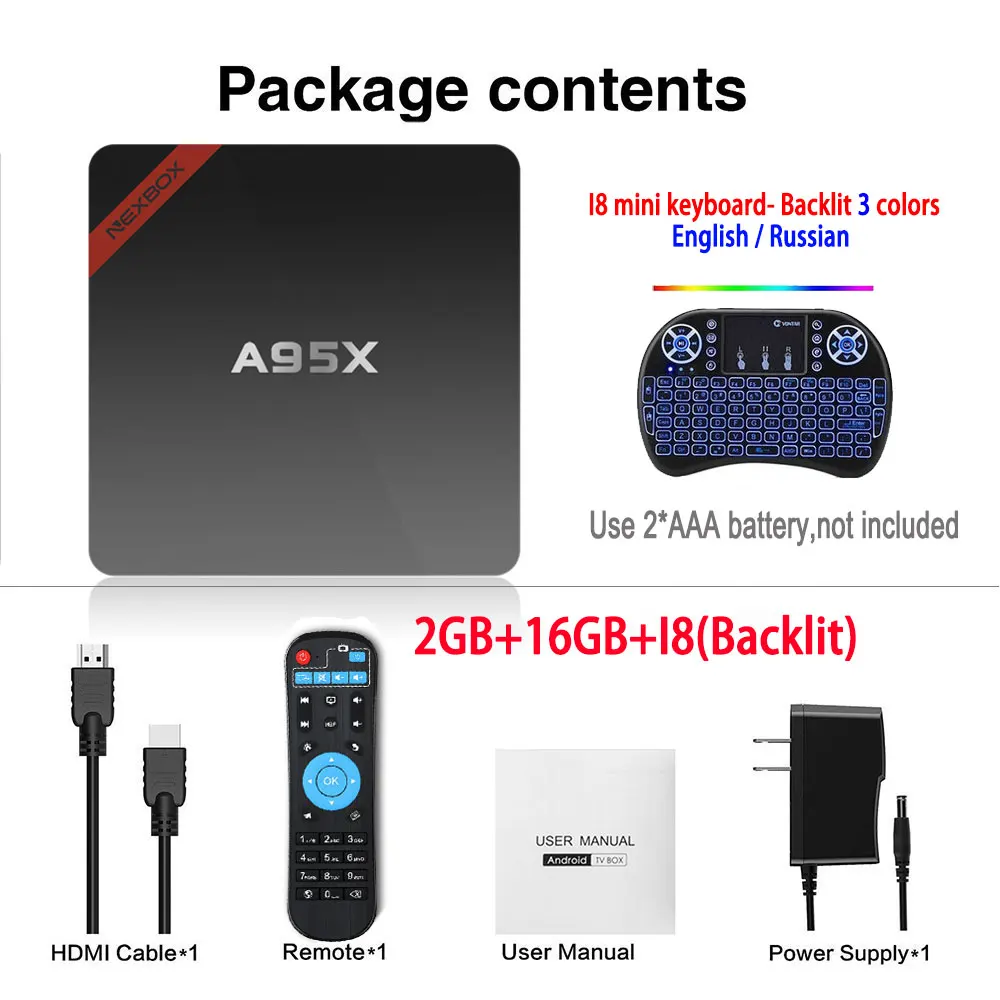 2GB 16GB I8-Backlit A95X NEXBOX Smart Android 7,1 ТВ-приставка Amlogic четырехъядерный S905W 2 Гб 16 Гб wifi медиаплеер PK X96 мини-приставка ТВ-приставка - Цвет: 2GB 16GB I8-Backlit