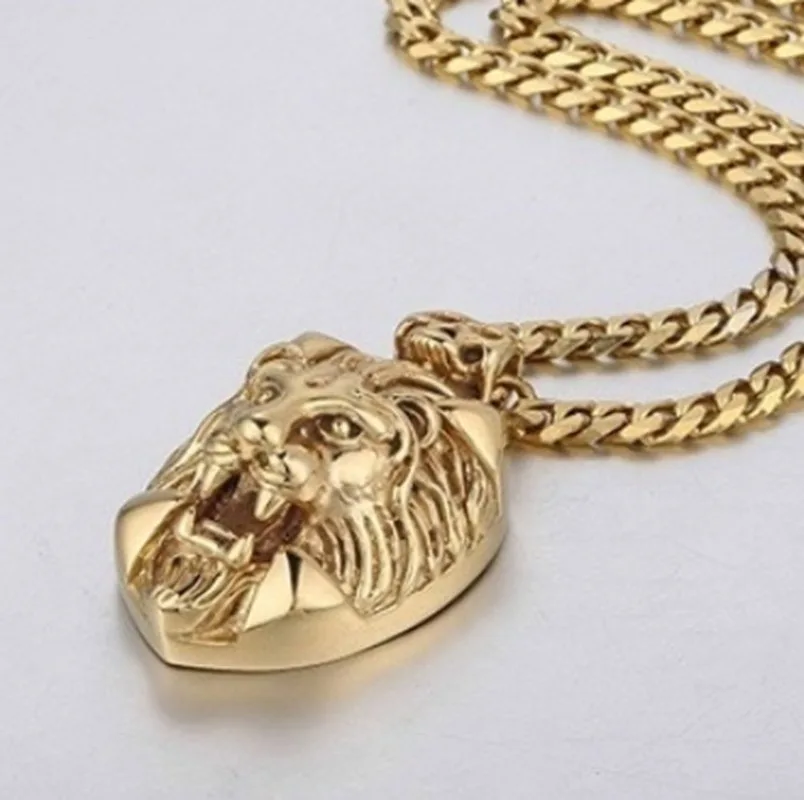 Мужское ожерелье с подвеской в виде льва из нержавеющей стали золотого и