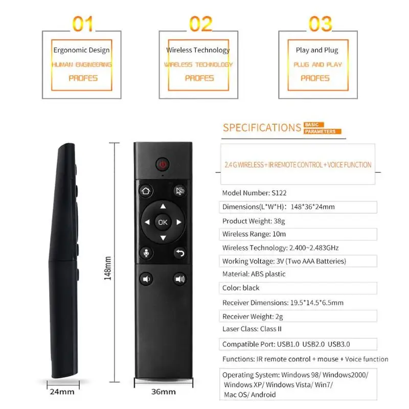 IG Viboton S122 2 4G Air Mouse перезаряжаемая беспроводная клавиатура с пультом