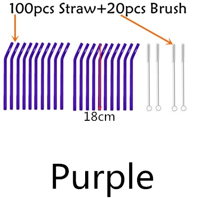 100 straw - 20 brush 100 шт многоразовые стаканы для питья 18 см х 8 мм для смузи, чая, сока- 10 упаковок с 20 щетками для чистки - Цвет: 100 straw - 20 brush