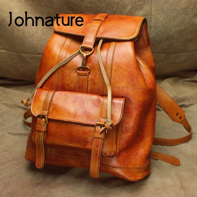

Повседневный вместительный рюкзак из воловьей кожи Johnature, ранец в стиле ретро для мужчин и женщин, сумка для ноутбука, школьный ранец, дорожн...