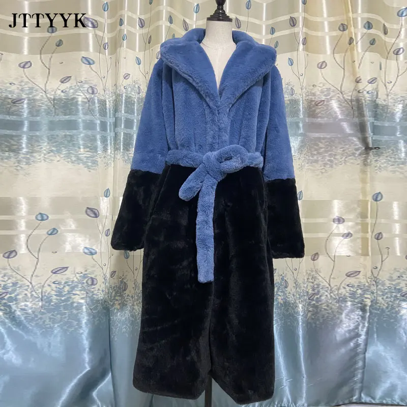 Jaqueta de Inverno Jaqueta de Pele do Falso Cabolsa de Pele Cabolsas de Pelúcia com Cinto Parka Roupas Femininas Peludo Longo Lapela Cabolsa Grosso Quente Feminino 14 de pele do falso peludo longo casaco