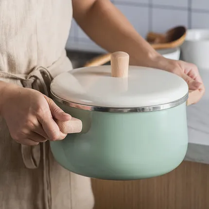 16cm Porcelain Enameled Milk Pot 1.7L Cooking Non-stick MIni Soup with Cover Induction Cooker Gas Stove Applicable Cookware | Дом и сад